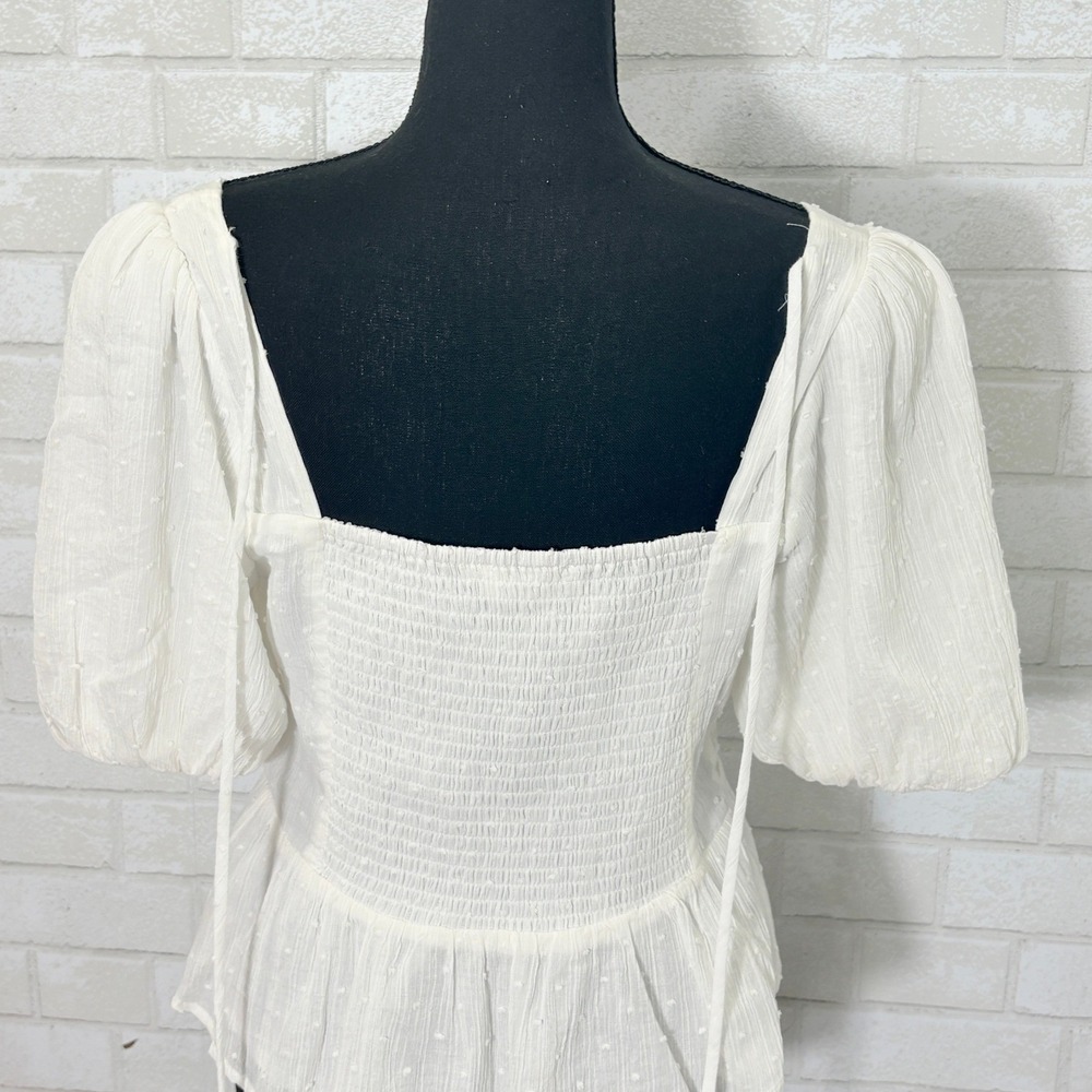 ASTR Corset Peplum Puff Sleeve Top Large Swiss Dot Coquette Renaissance Milkmaid - Picture 8 of 13
